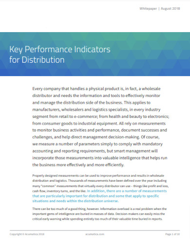 key performance indicators for distribution example
