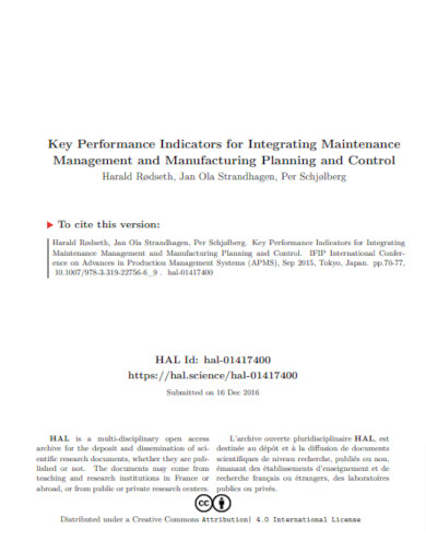 key performance indicators for integrating maintenance management