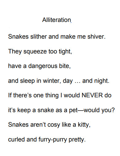life poem of alliteration example
