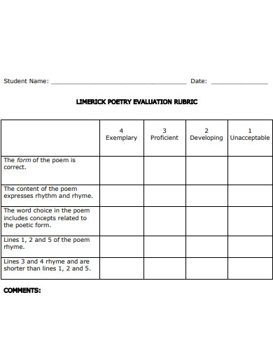 limerick poem evaluation rubic example