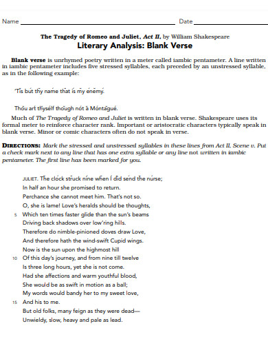 literary analysis blank verse example