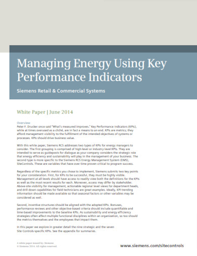 managing energy using key performance indicators