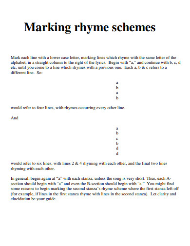 marking rhyme scheme example