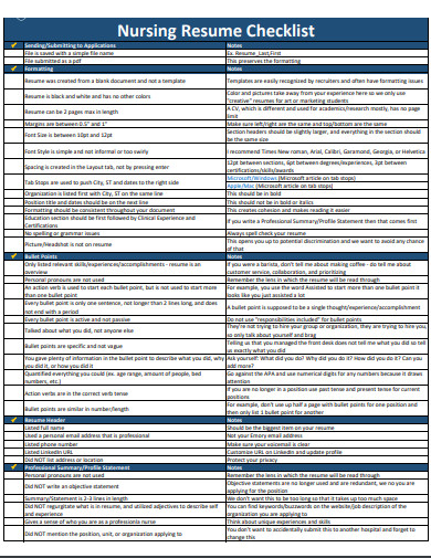 nursing resume checklist example