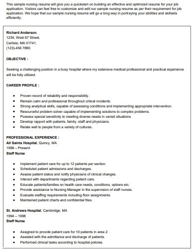 nursing resume summary example
