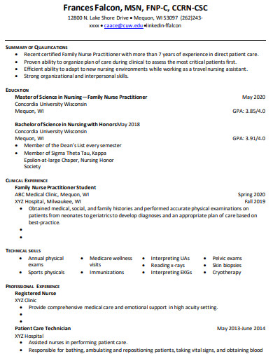 nursing work experience resume example