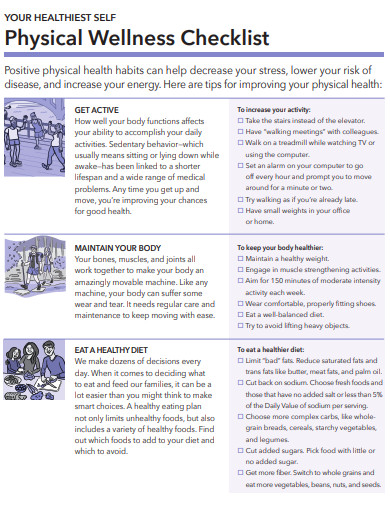 physical wellness checklist