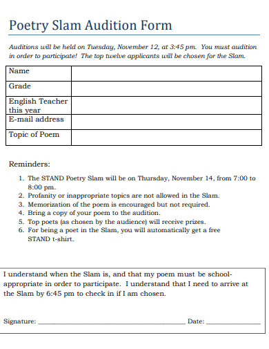 Poetry Slam Audition Form Example