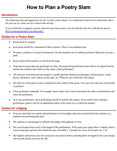 Poetry Slam Plan Example