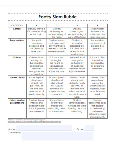 Poetry Slam Rubic Example