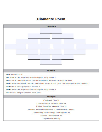 printable diamante poem example
