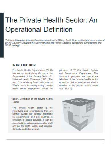 private health sector an operational definition