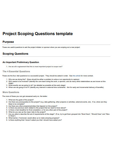 project scoping questions example