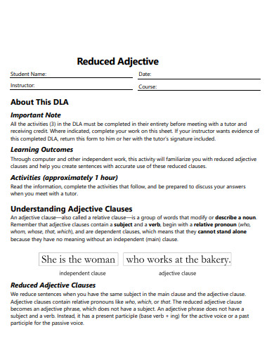 reduced adjective phrase