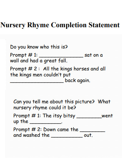 Rhyme Completion Statement Example