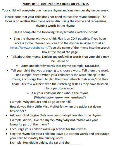 Rhyme Information for Parents Example