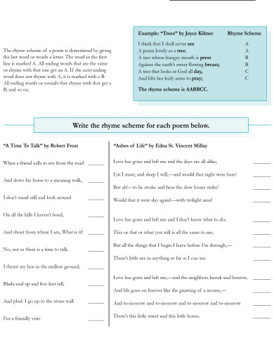rhyme scheme checklist example