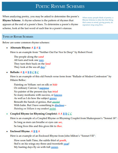 Rhyme Scheme Example