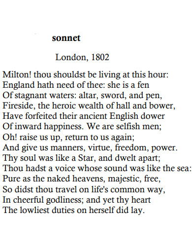 rhyming sonnet poem example 
