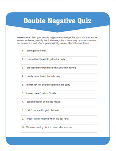 sample double negative quiz example