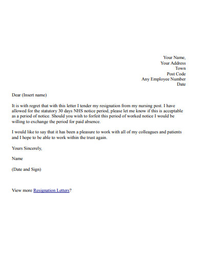 simple nurse resignation letter