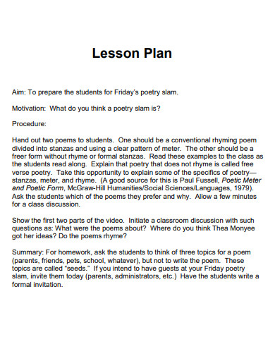 Slam Poetry Lesson PLan Example