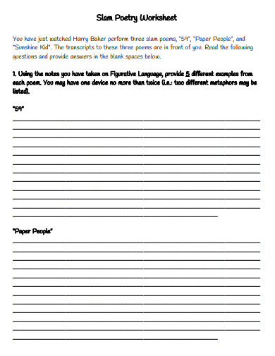 Slam Poetry Worksheet Example