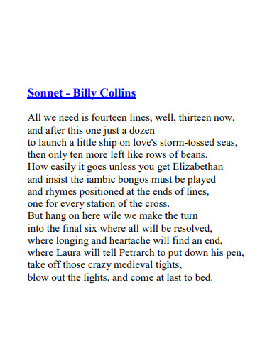 sonnet friendship poem example