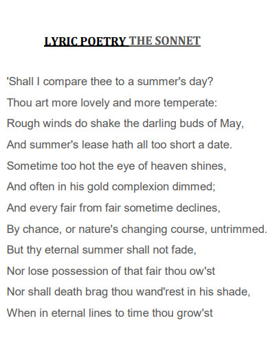 sonnet lyric poem example 
