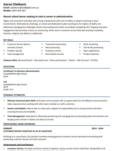 student work experience resume