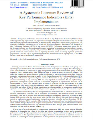 systematic literature review of key performance indicators
