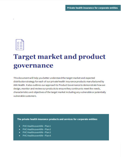 target market and product governance