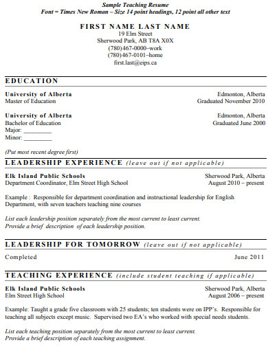 teaching resume example