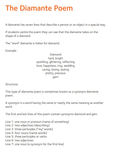 the diamante poem example