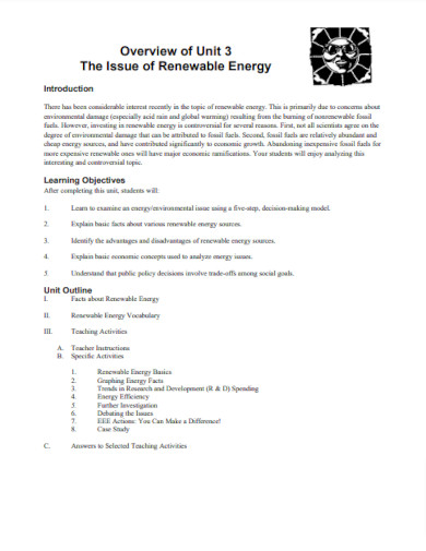 the issue of renewable energy example