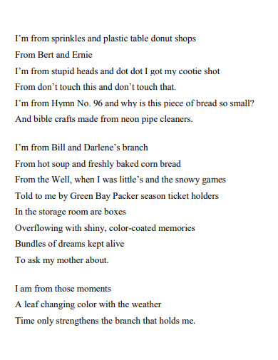 third grade i am from poem example