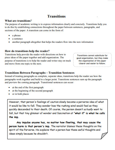 transition paragraphs sentences