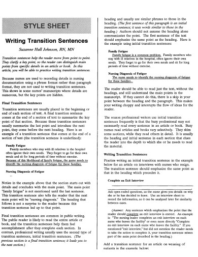 transition sentences sheet