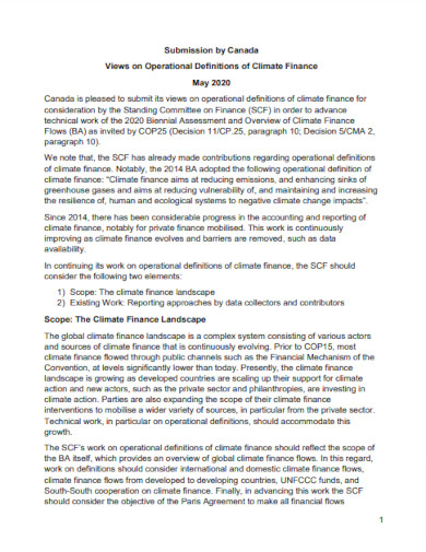 Views on Operational Definitions of Climate Finance