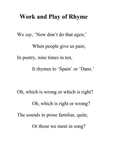 work and play rhyme example