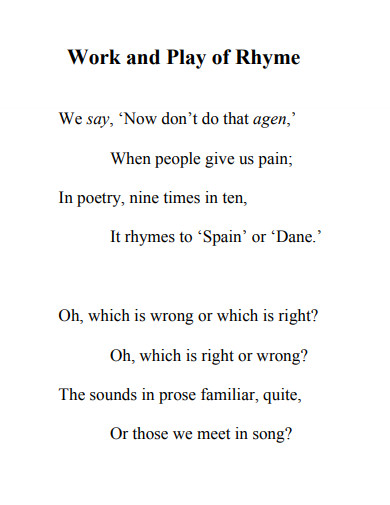 Work and Play Rhyme Example