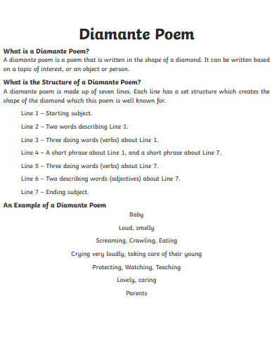 writing diamante poem example