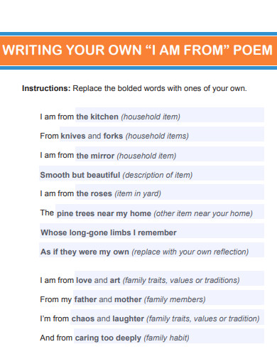 writing i am from poem example 