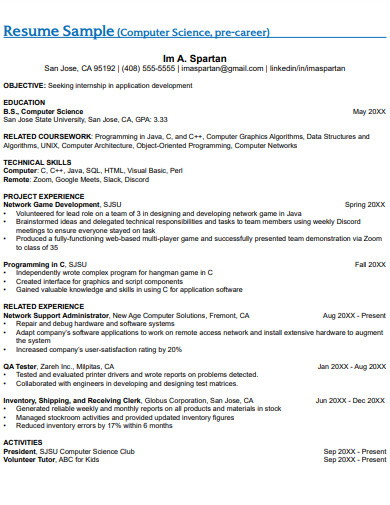 computer science student resume