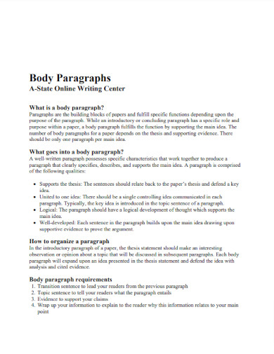 Basic Body Paragraphs Example