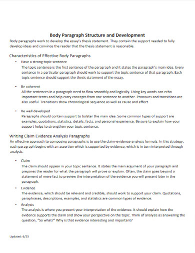 body paragraph structure and development
