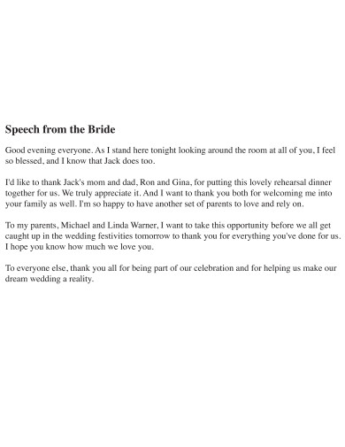 Bride Speech Example