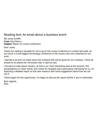 Business Event Email Example