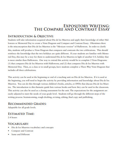 compare and contrast expository writing example