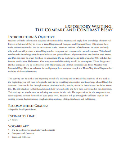 compare and contrast expository essay examples